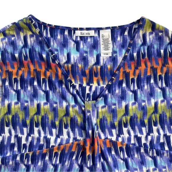 Liz & Co Pleat Front Top LARGE V-neck Colorful Career Casual Sleeveless Blouse - Picture 15 of 16